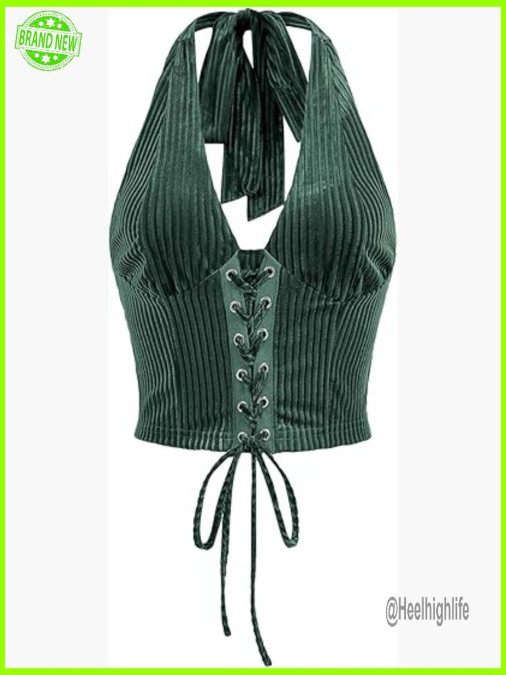 Women's Halter Corset Crop Top Lace Up Open Back Stretchy Concert Outfit